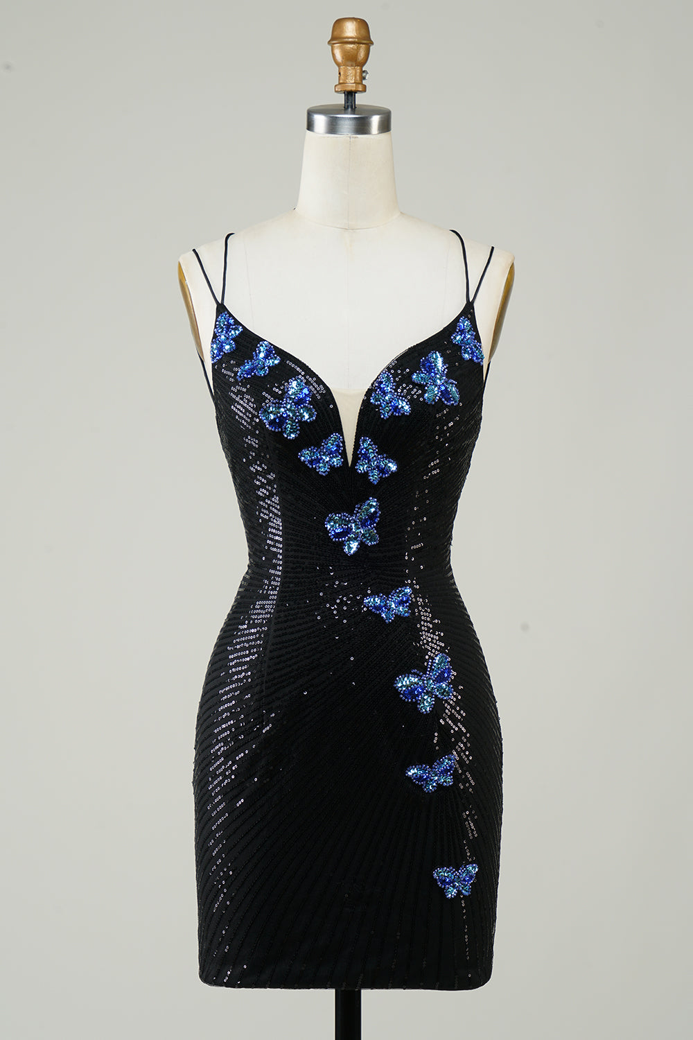 Glitter Short Black Homecoming Dress With Sequins Butterflies Sexy