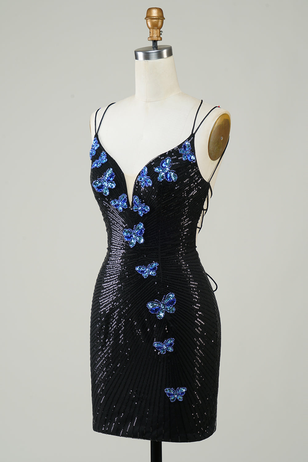 Glitter Short Black Homecoming Dress With Sequins Butterflies Sexy