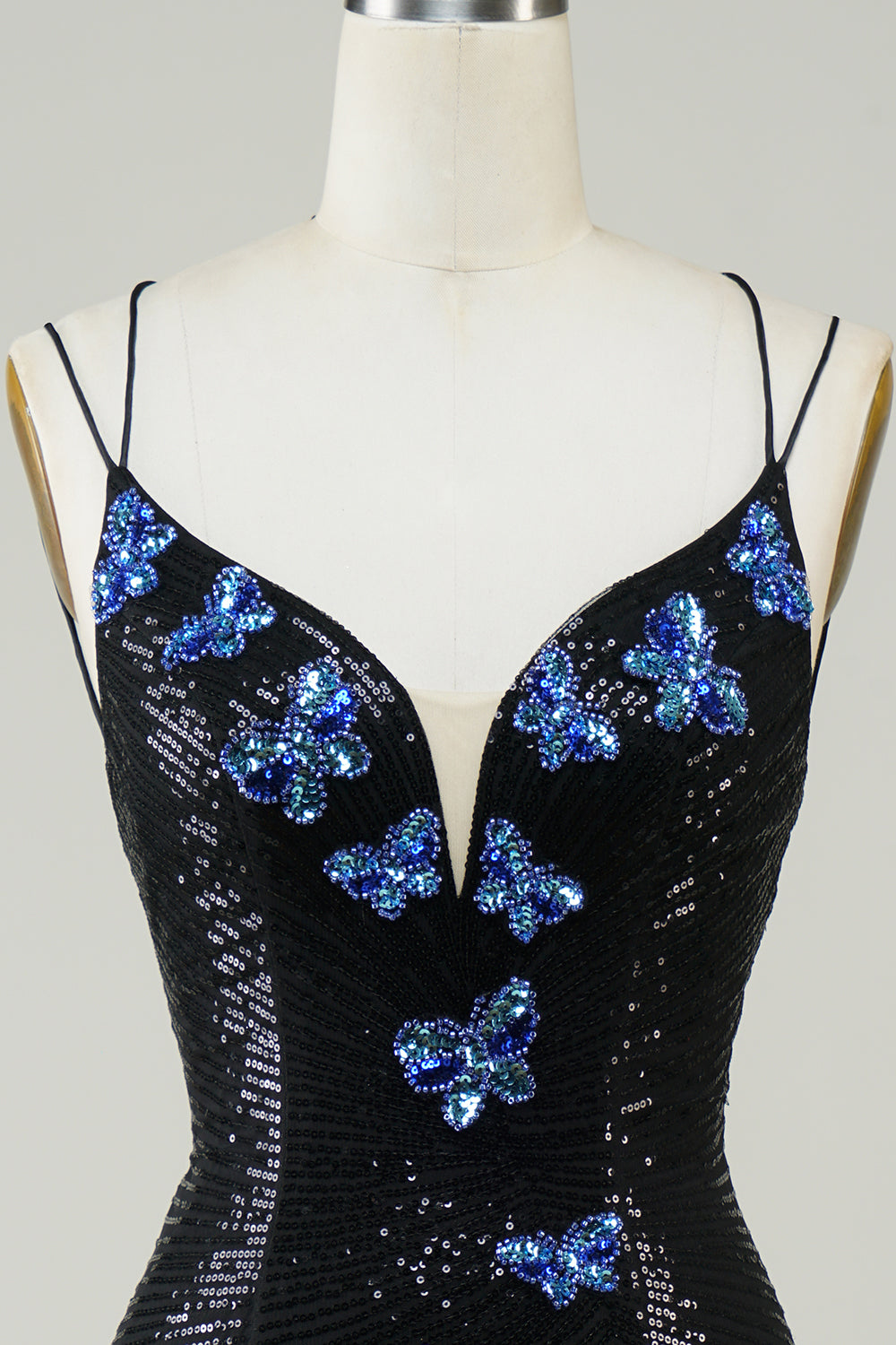 Glitter Short Black Homecoming Dress With Sequins Butterflies Sexy