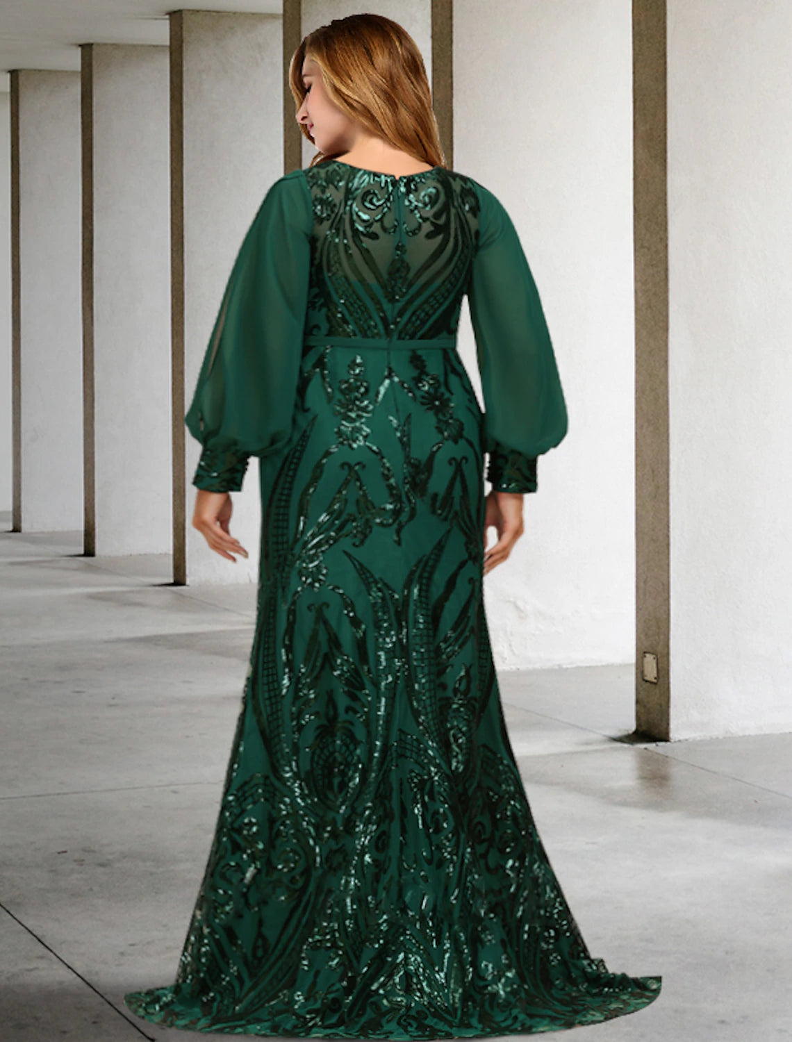 Mermaid / Trumpet Mother of the Bride Dresses Plus Size Hide Belly Curve Elegant Dress Formal Sweep / Brush Train Long Sleeve Jewel Neck Chiffon