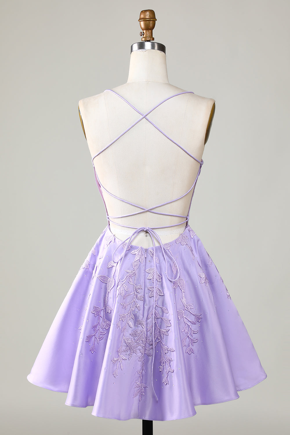 Purple Corset A-Line Satin Short Homecoming Dress with Lace Beautiful