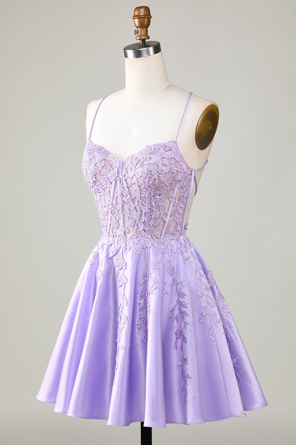 Purple Corset A-Line Satin Short Homecoming Dress with Lace Beautiful