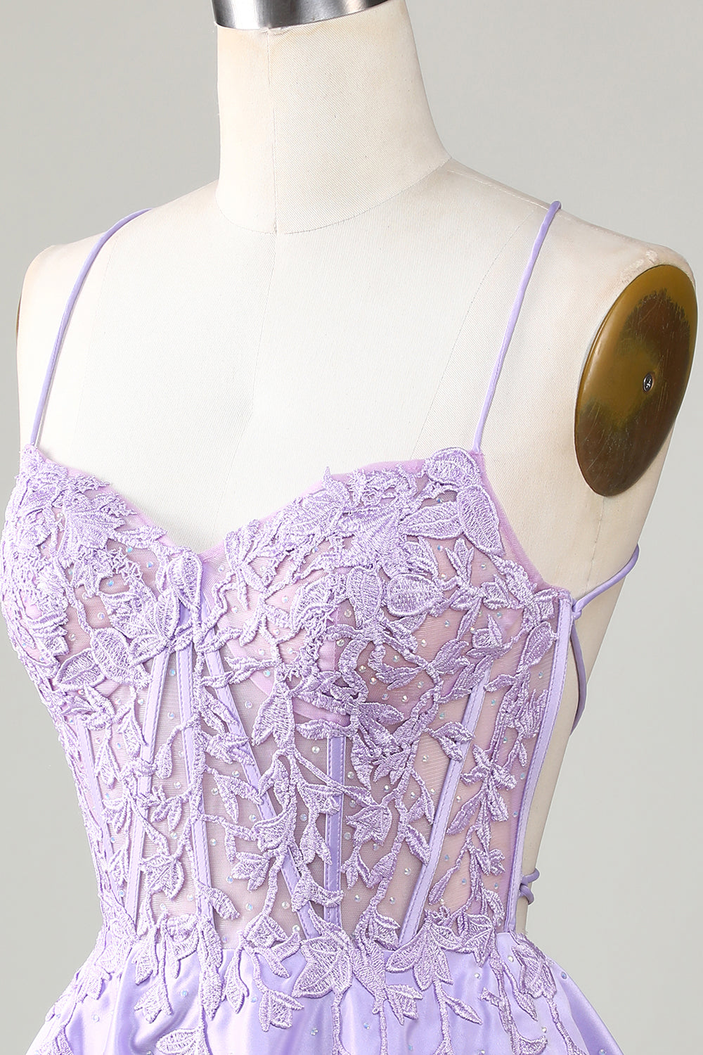 Purple Corset A-Line Satin Short Homecoming Dress with Lace Beautiful