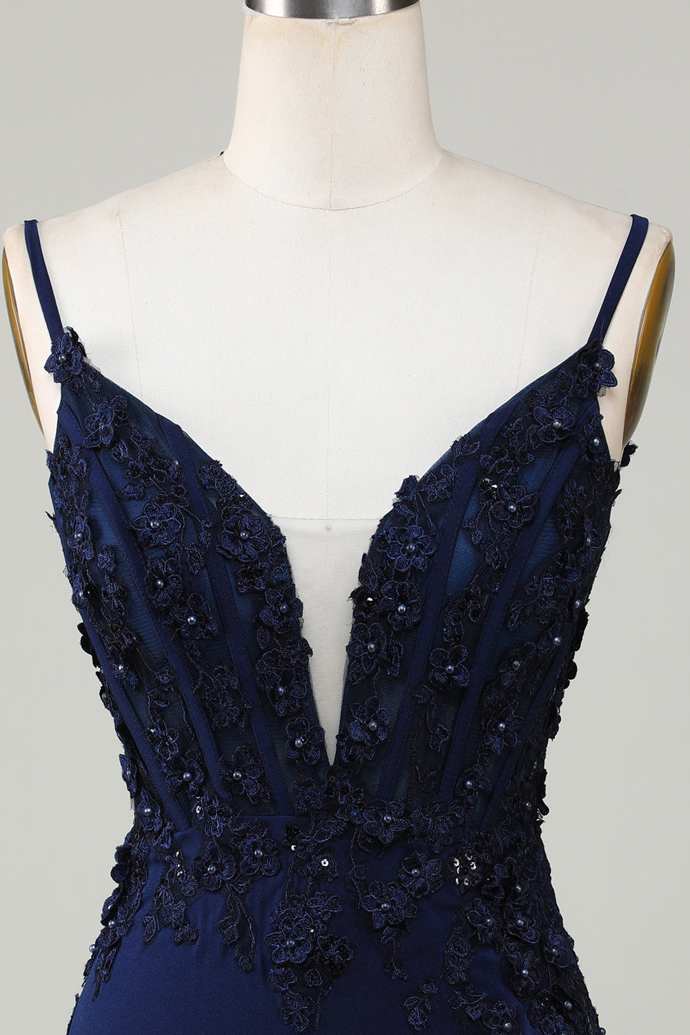 Sparkly Navy BlueTight Corset Short Homecoming Dress with Lace With Flowers