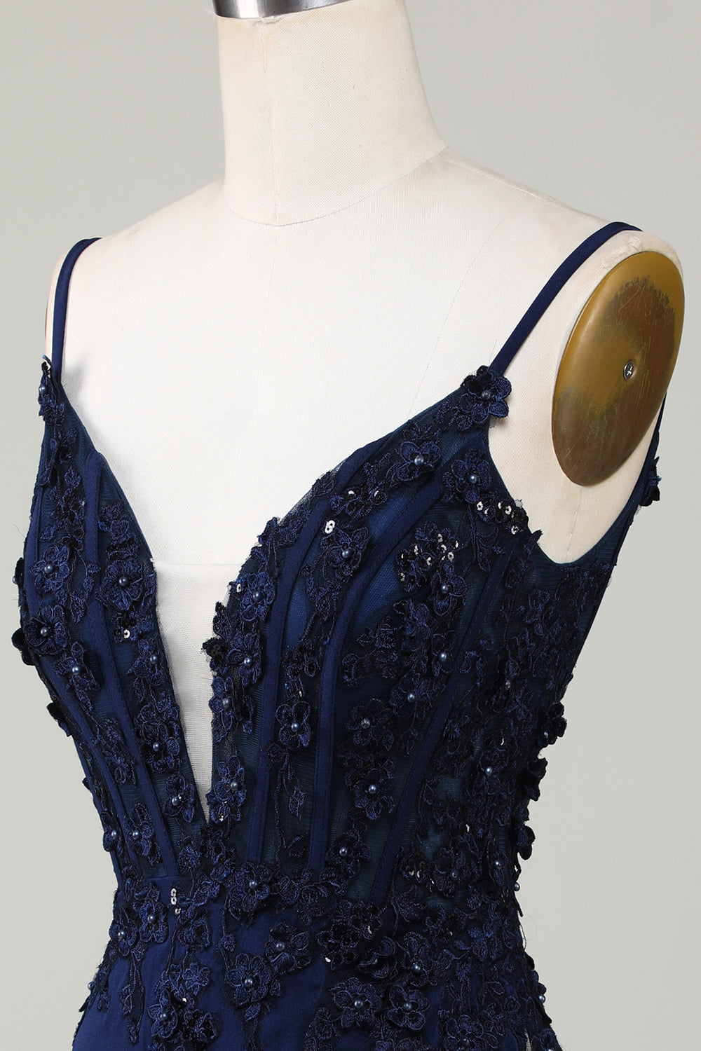 Sparkly Navy BlueTight Corset Short Homecoming Dress with Lace With Flowers