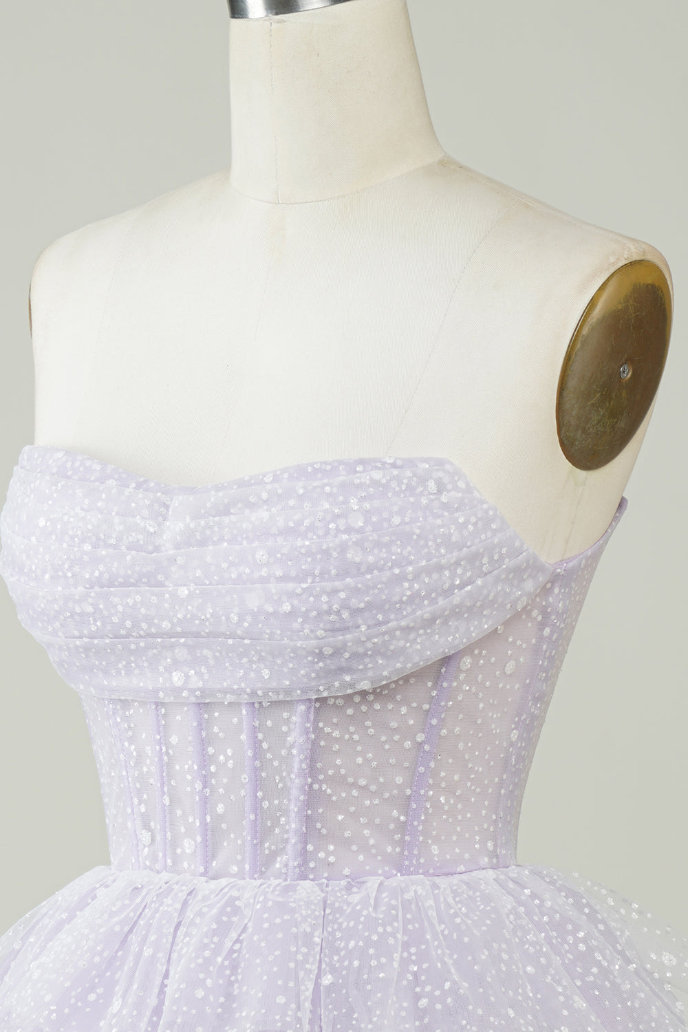 Lilac Corset Cute Tiered Sparkly Homecoming Dress With Ruffles Off Shoulder