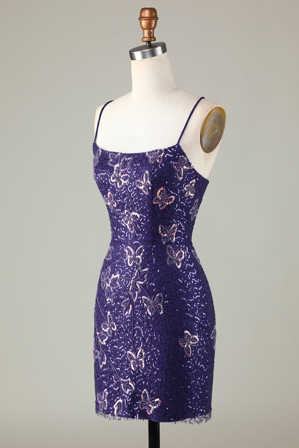 Sparkly Dark Purple Sheath Short Homecoming Dress with Criss Cross Back Sexy