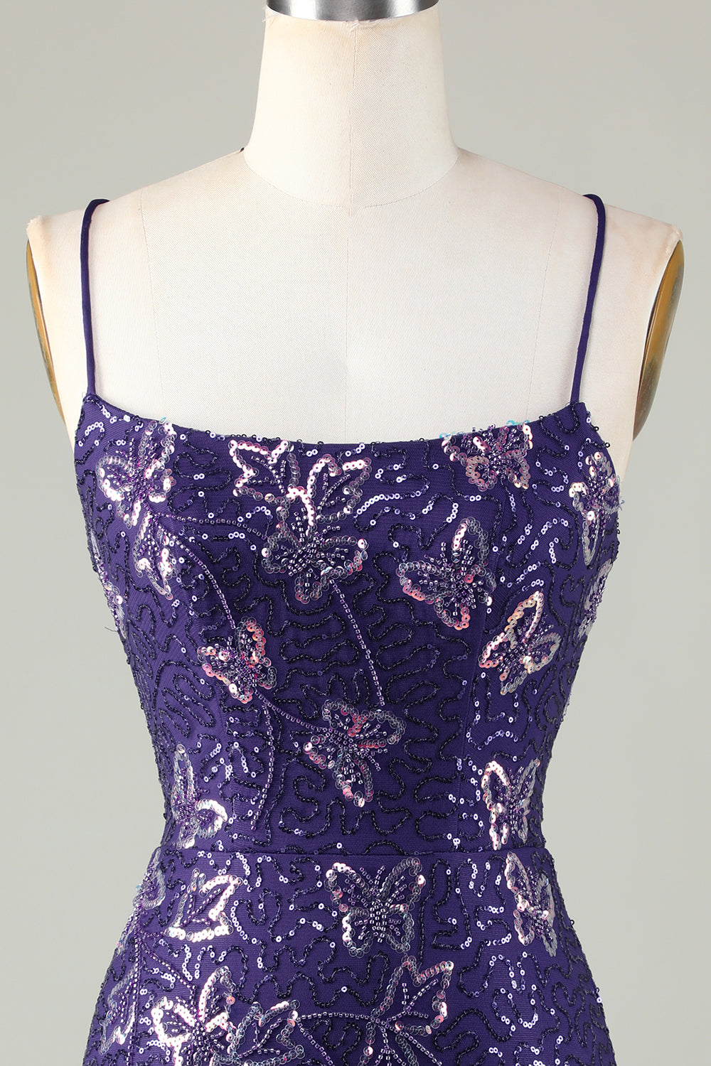 Sparkly Dark Purple Sheath Short Homecoming Dress with Criss Cross Back Sexy