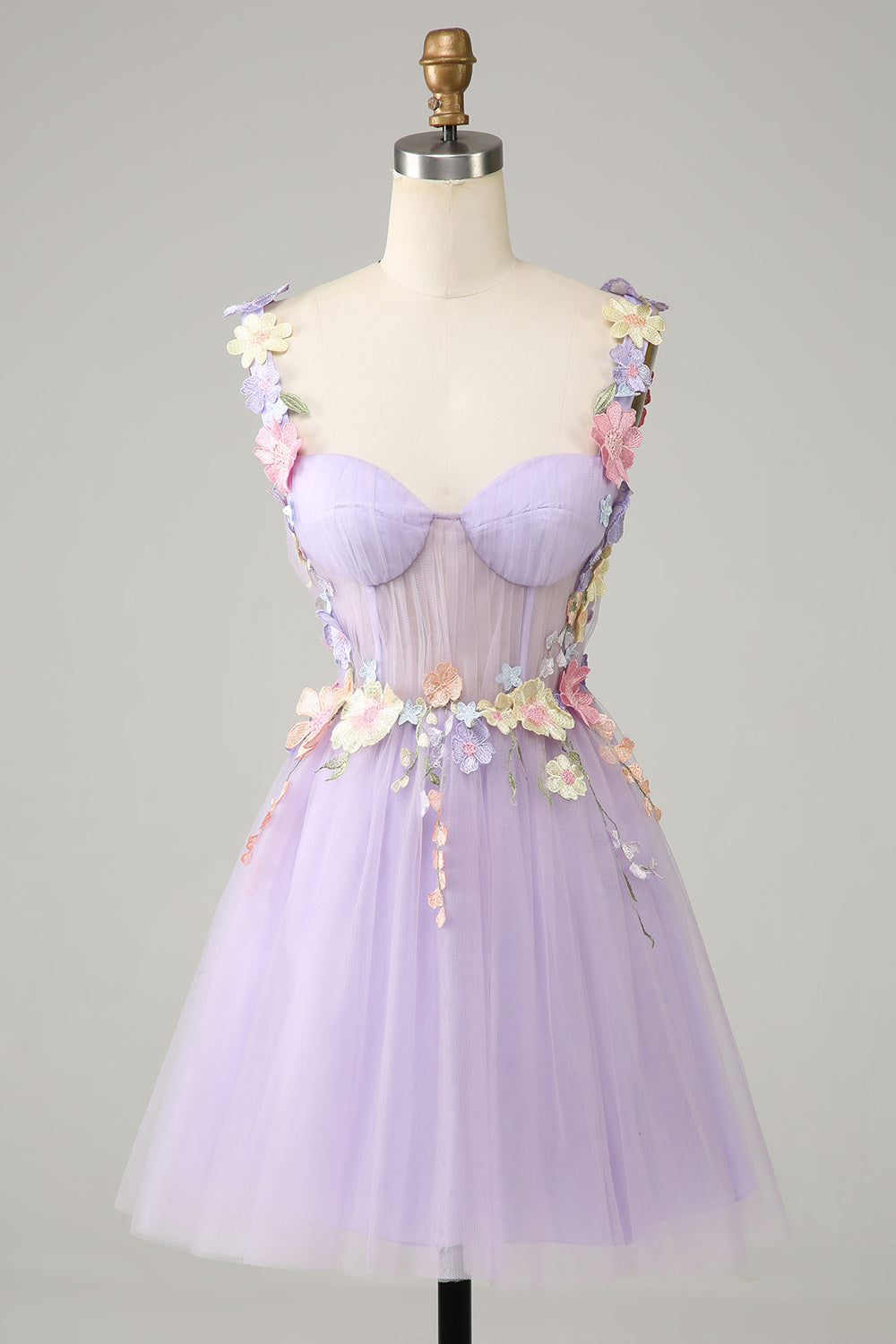 Cute A Line Lavender Short Homecoming Dress With 3D Flowers Beautiful
