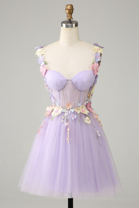 Cute A Line Lavender Short Homecoming Dress With 3D Flowers Beautiful