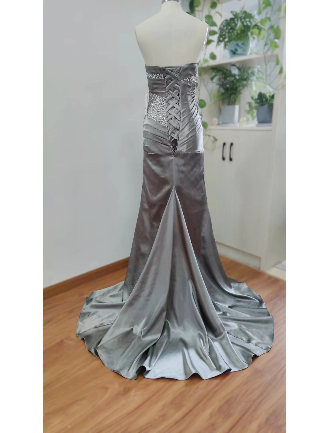 Mermaid / Trumpet Elegant Sparkle & Shine Wedding Guest Formal Evening Dress Strapless Sleeveless Sweep / Brush Train Satin