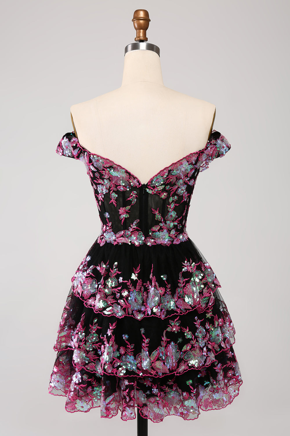 Sparkly Black Pink A-Line Corset Tiered Short Homecoming Dress Sexy