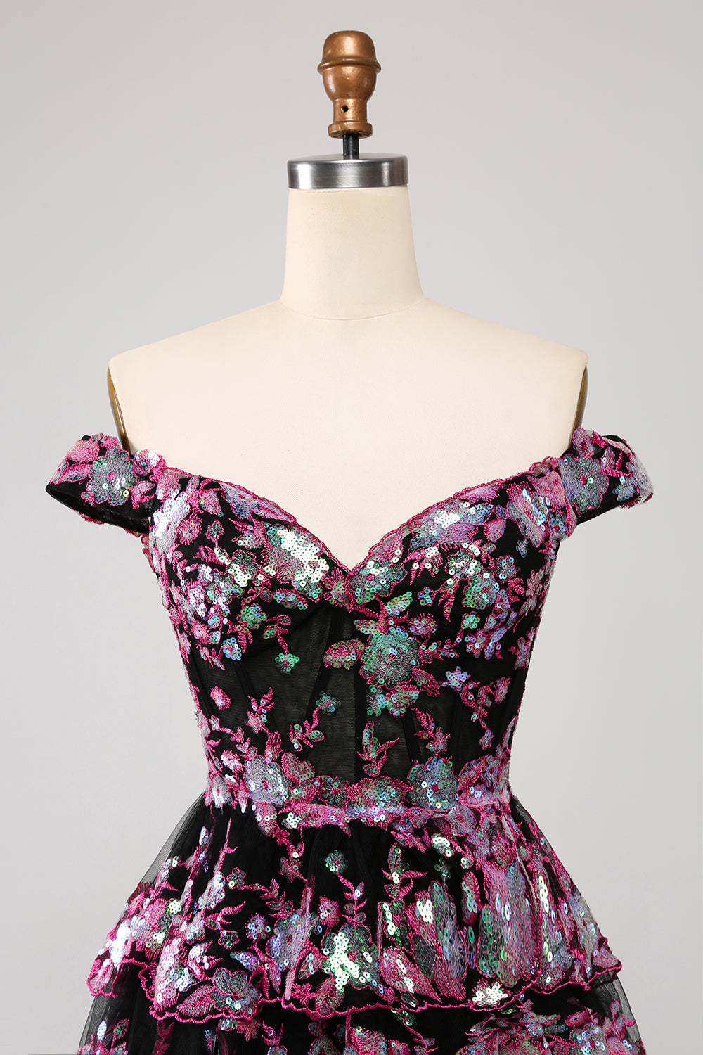 Sparkly Black Pink A-Line Corset Tiered Short Homecoming Dress Sexy