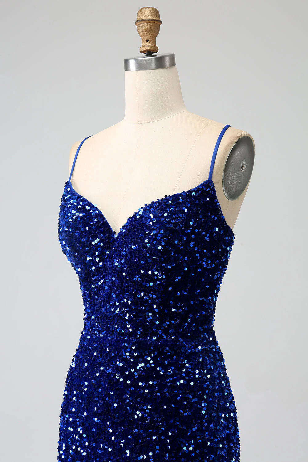 Mermaid Spaghetti Straps Velvet Sequin Long Prom Dress Pure Color Sparkly