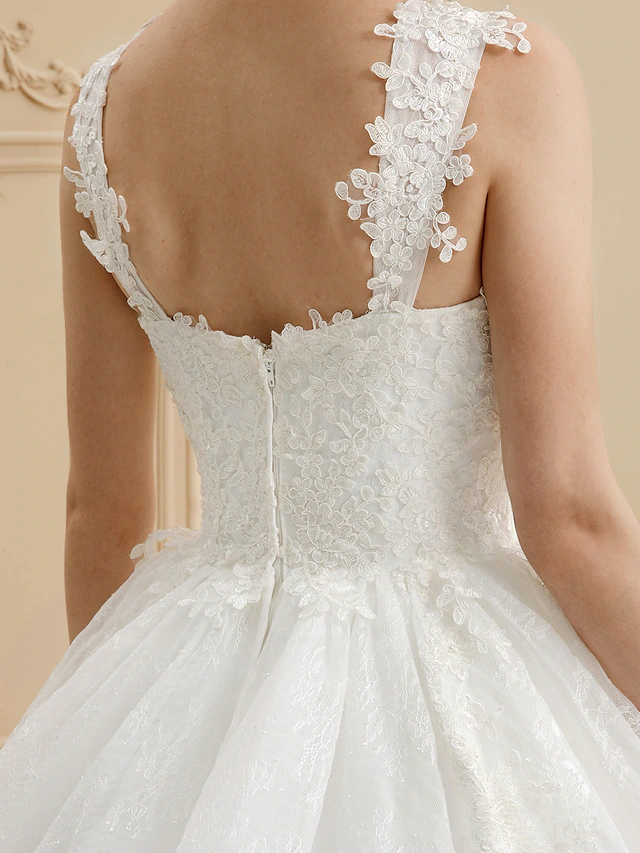 Ball Gown Wedding Dresses Sweetheart Neckline Tulle All Over Lace Regular Straps Glamorous Illusion Detail