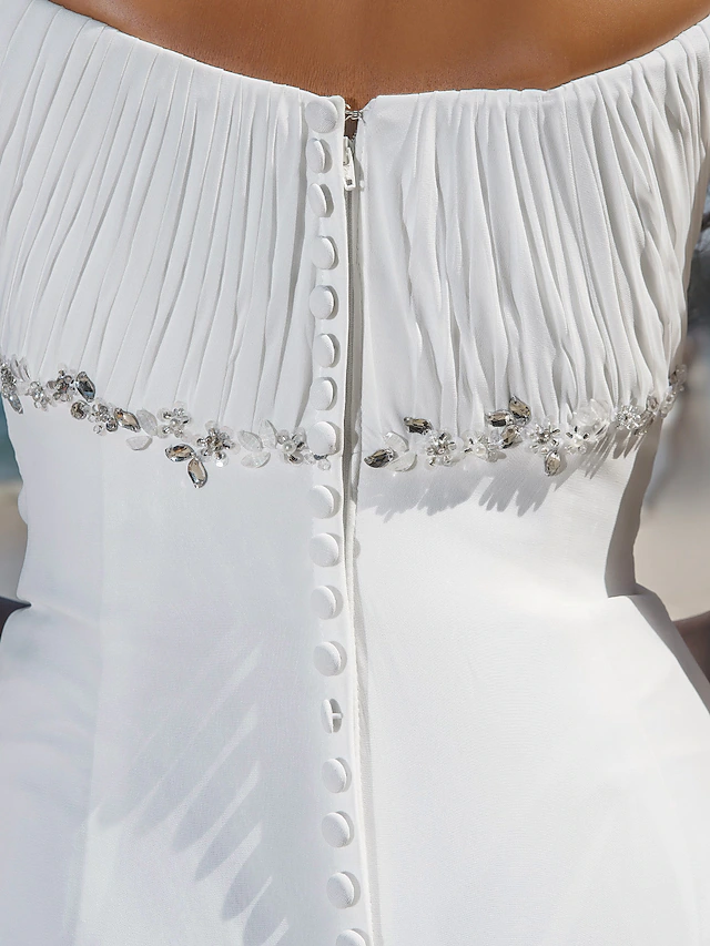 Wedding Dresses Scoop Neck Chiffon Cap Sleeve Beach Plus Size with Beading Draping