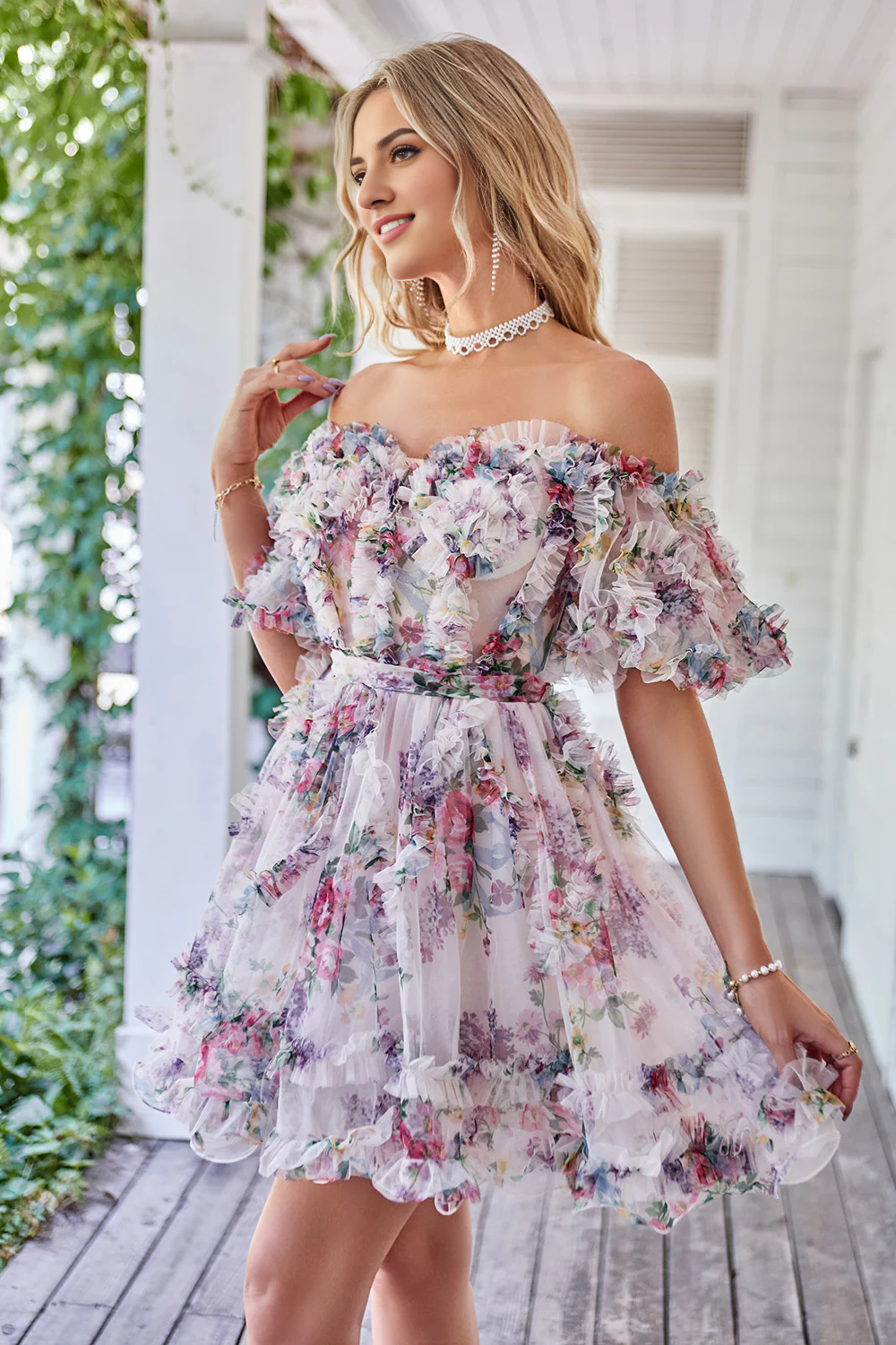 Off the Shoulder A Line Printed Cute Homecoming Dress Beautiful Short Sexy