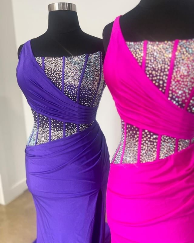 Mermaid One Shoulder Prom Dress with Rhinestones Sexy Evening Dresses