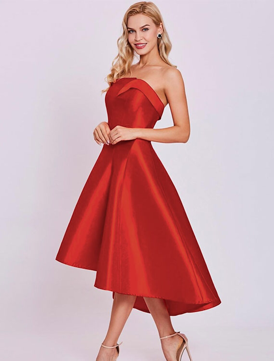 A-Line Cocktail Dresses Minimalist Dress Homecoming Tea Length Sleeveless Strapless Satin