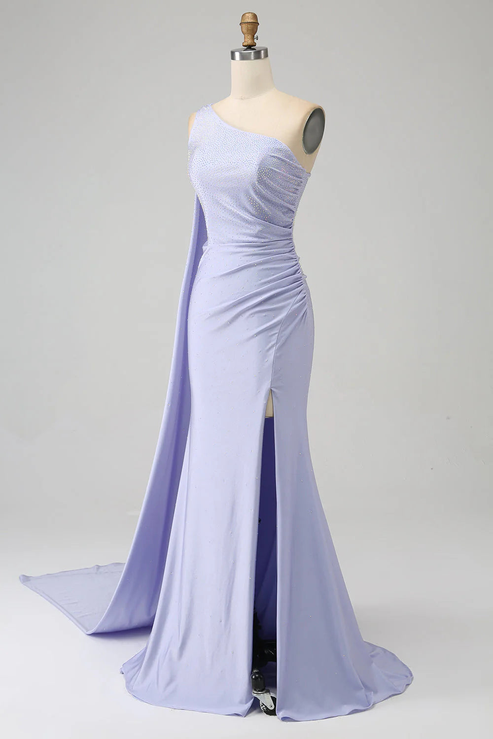 Mermaid One Shoulder Long Prom Dress with Slit Pure Color