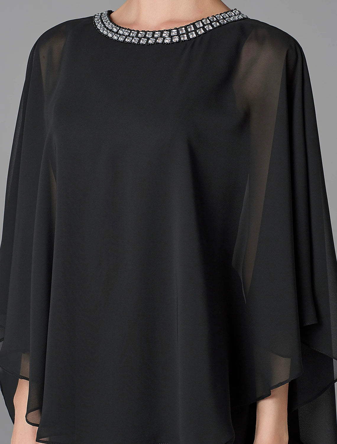 A-Line Mother of the Bride Dress Wedding Guest Elegant Cape Dress Plus Size Jewel Neck Floor Length Chiffon Sleeveless