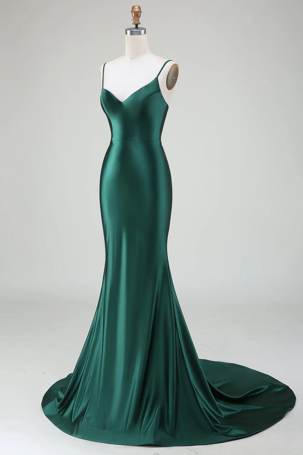 Mermaid Spaghetti Straps Sweep Train Prom Dress Pure Color Long