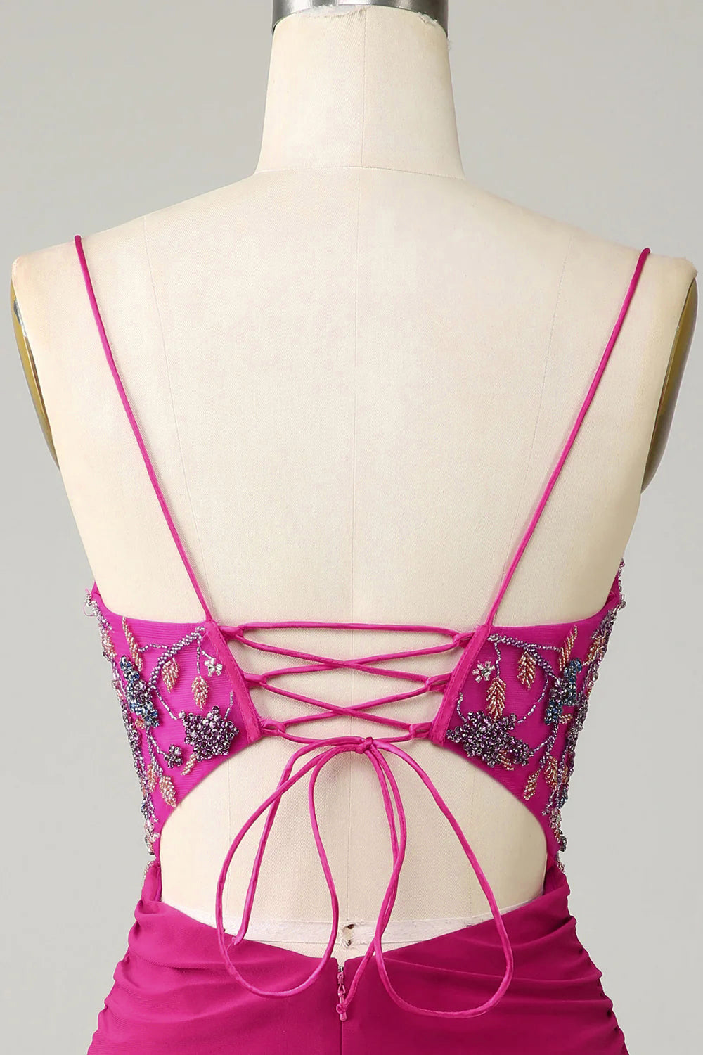 Stylish Bodycon Spaghetti Straps Fuchsia Short Homecoming Dress with Beaded Beautiful