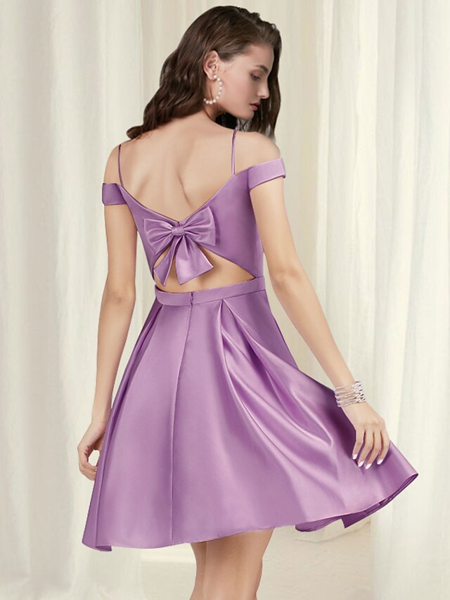 A-Line Reformation Amante Minimalist Homecoming Party Wear Dress Off Shoulder Sleeveless Short Mini Satin