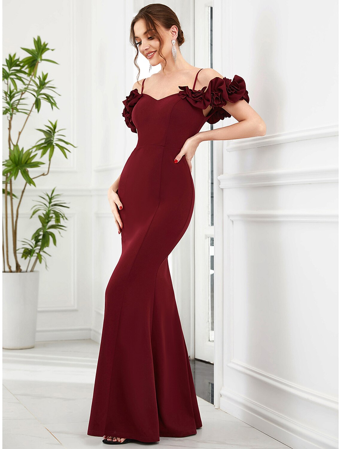Mermaid / Trumpet Evening Gown Vintage Dress Engagement Floor Length Sleeveless Off Shoulder Polyester
