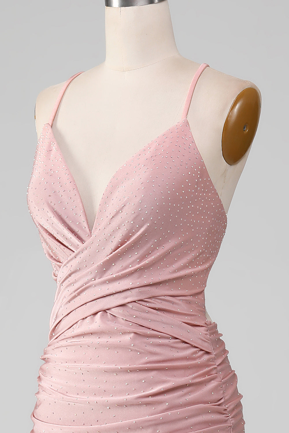 Sparkly Blush Mermaid Spaghetti Straps Beaded Long Prom Dress Sexy Evening Dresses