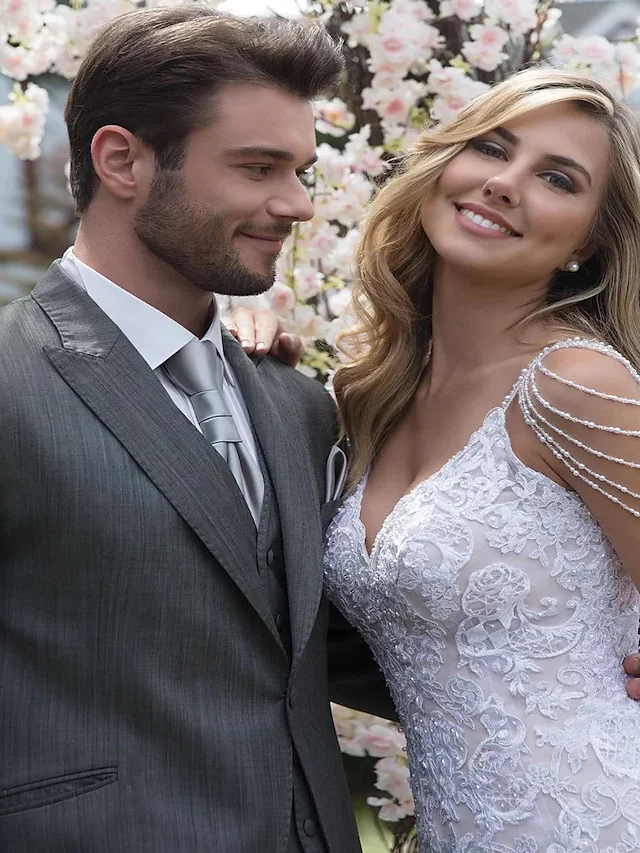 Wedding Dresses V Neck Court Train Lace Tulle Lace Over Satin Spaghetti Strap Beautiful Back
