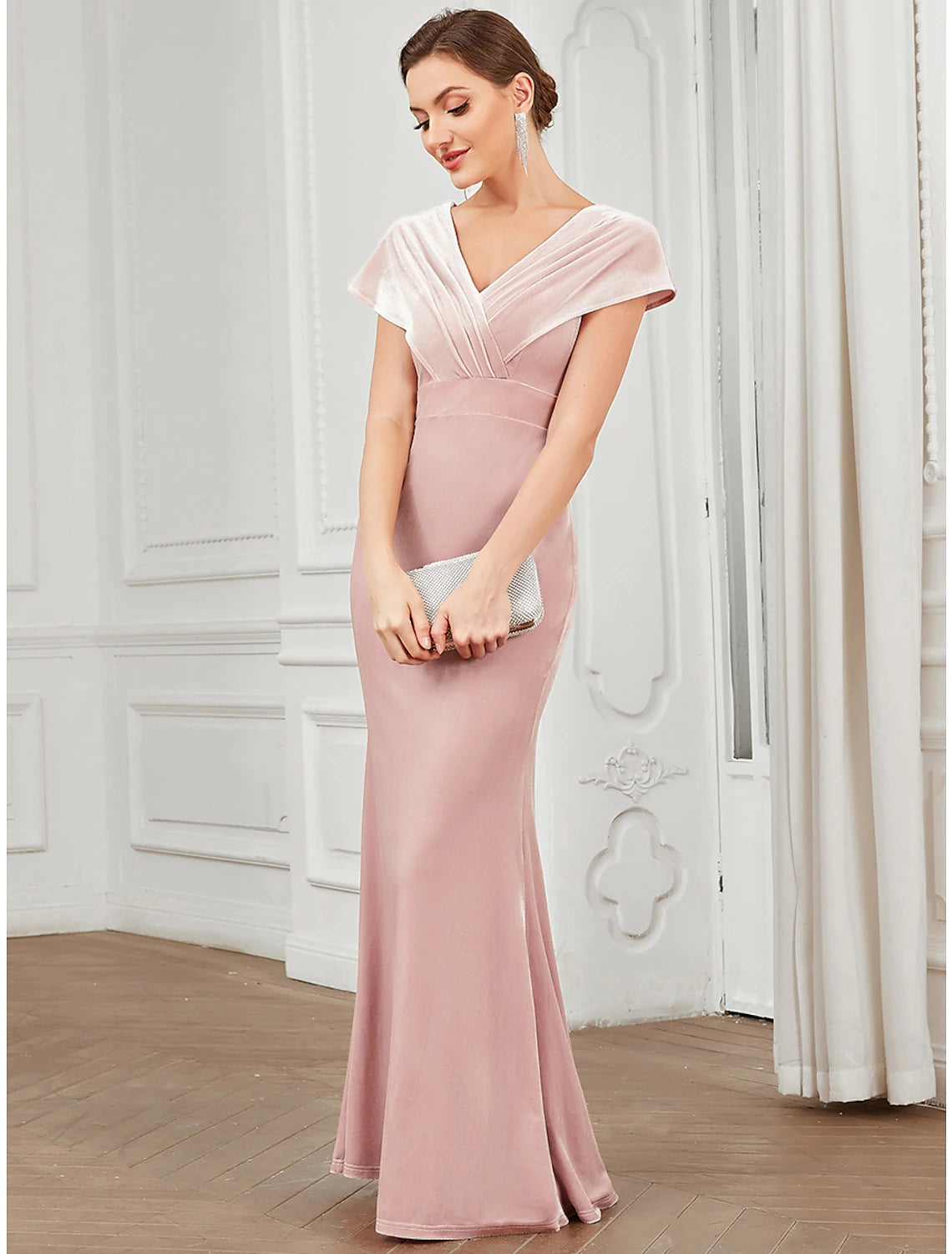 Mermaid / Trumpet Evening Gown Vintage Dress Christmas Floor Length Short Sleeve V Neck Velvet V Back
