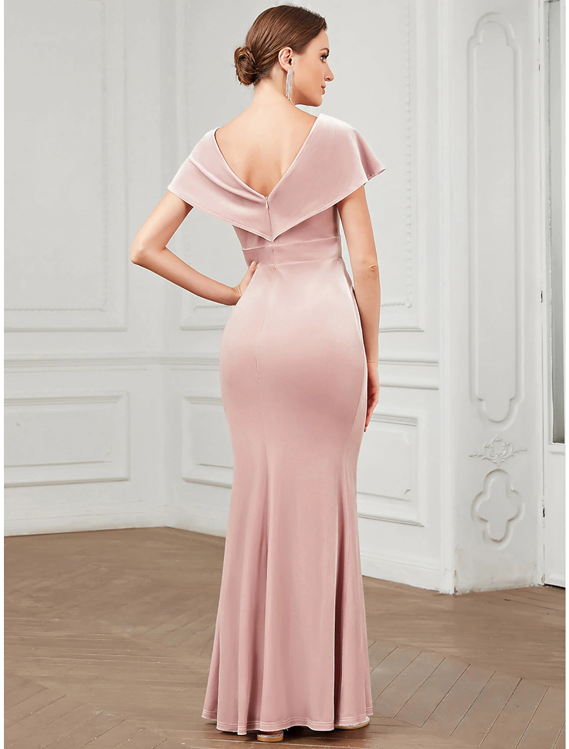 Mermaid / Trumpet Evening Gown Vintage Dress Christmas Floor Length Short Sleeve V Neck Velvet V Back