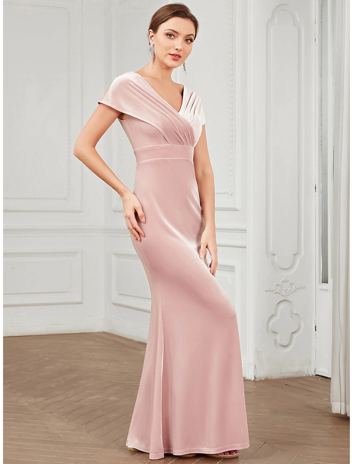 Mermaid / Trumpet Evening Gown Vintage Dress Christmas Floor Length Short Sleeve V Neck Velvet V Back