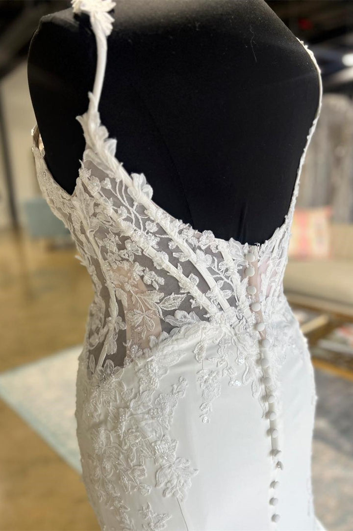 White Appliques Corset Backless Mermaid Long Wedding Dress Beautiful