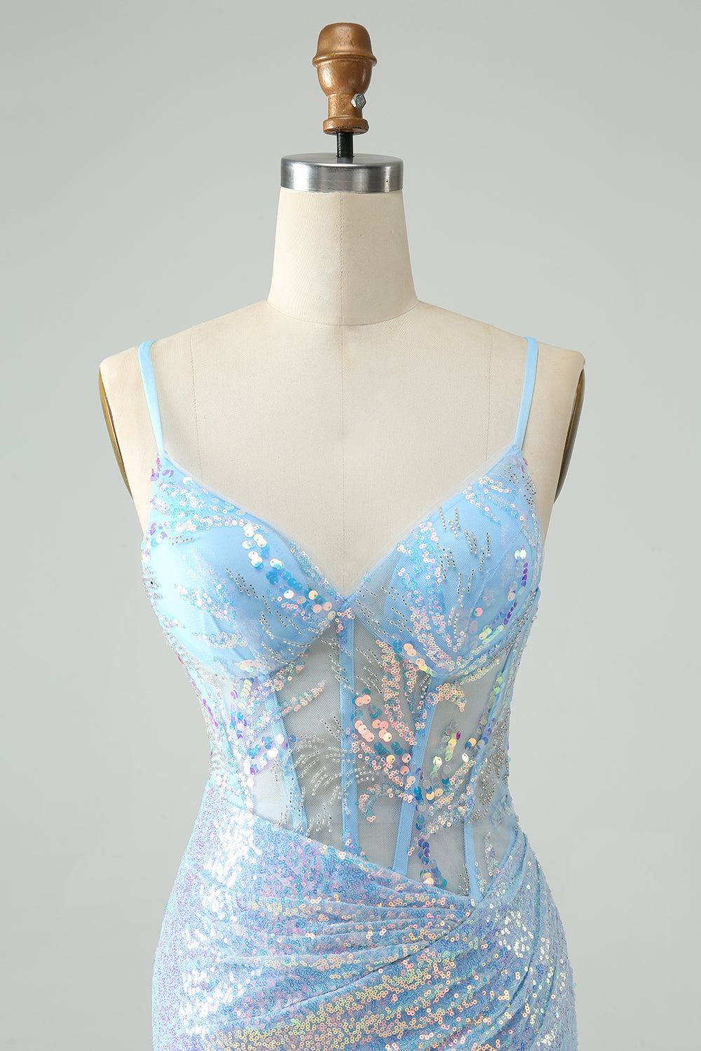 Glitter Tight Spaghetti Straps Corset Short Homecoming Dress with Sequins Sparkly