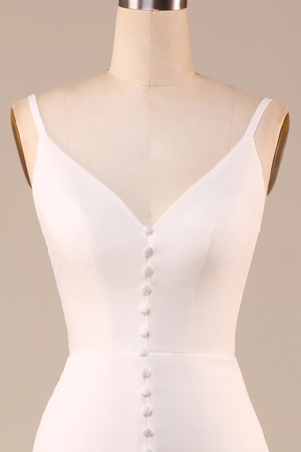 Spaghetti Straps Sweep Train Wedding Dress with Button Pure Color