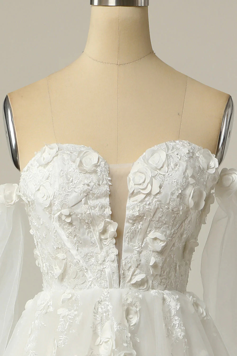 A Line Off the Shoulder Wedding Dress with Long Sleeves Pure Color