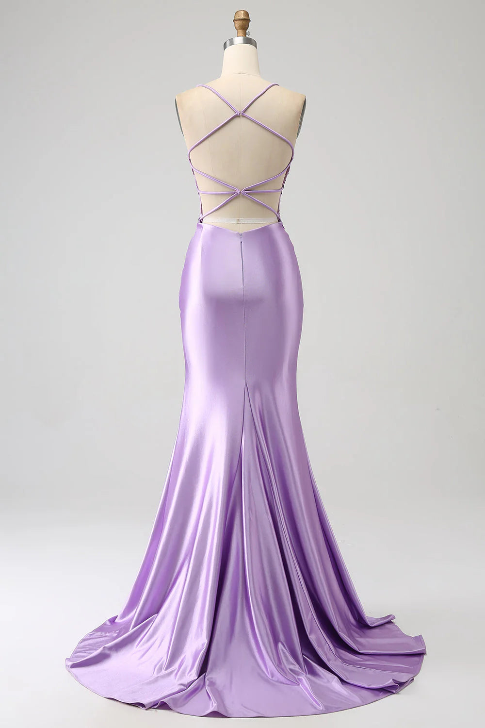 Mermaid Spaghetti Straps Long Prom Dress with Appliques Slit V-neck Pure Color