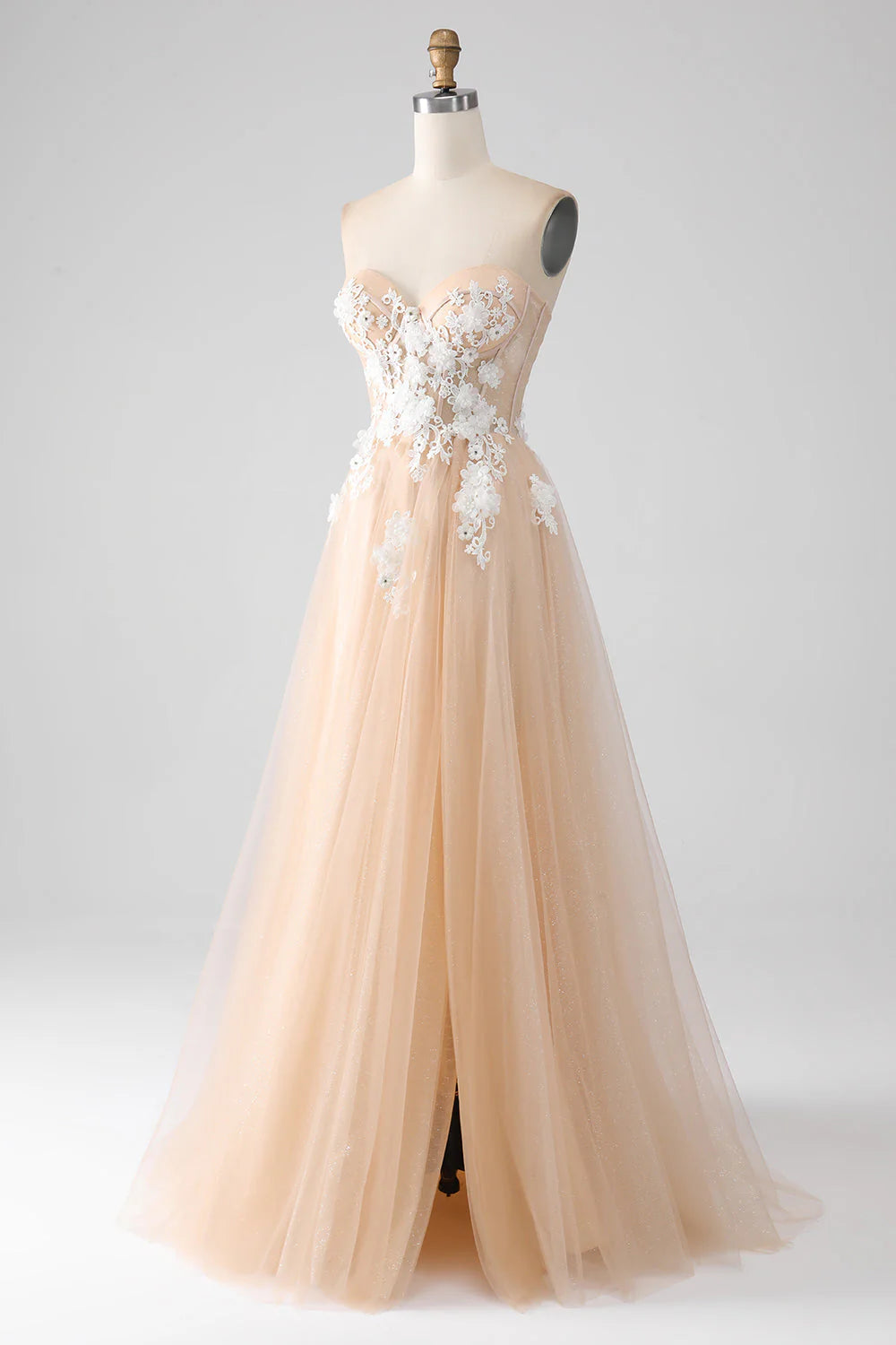 A-Line Strapless Corset Prom Dress with Appliques Off Shoulder Long