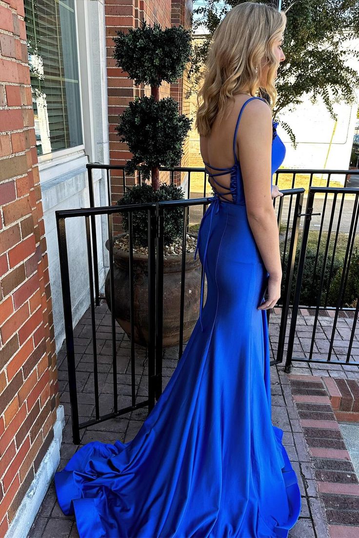 Red Mermaid Backless Prom Dresses Long Evening Dresses With Slit