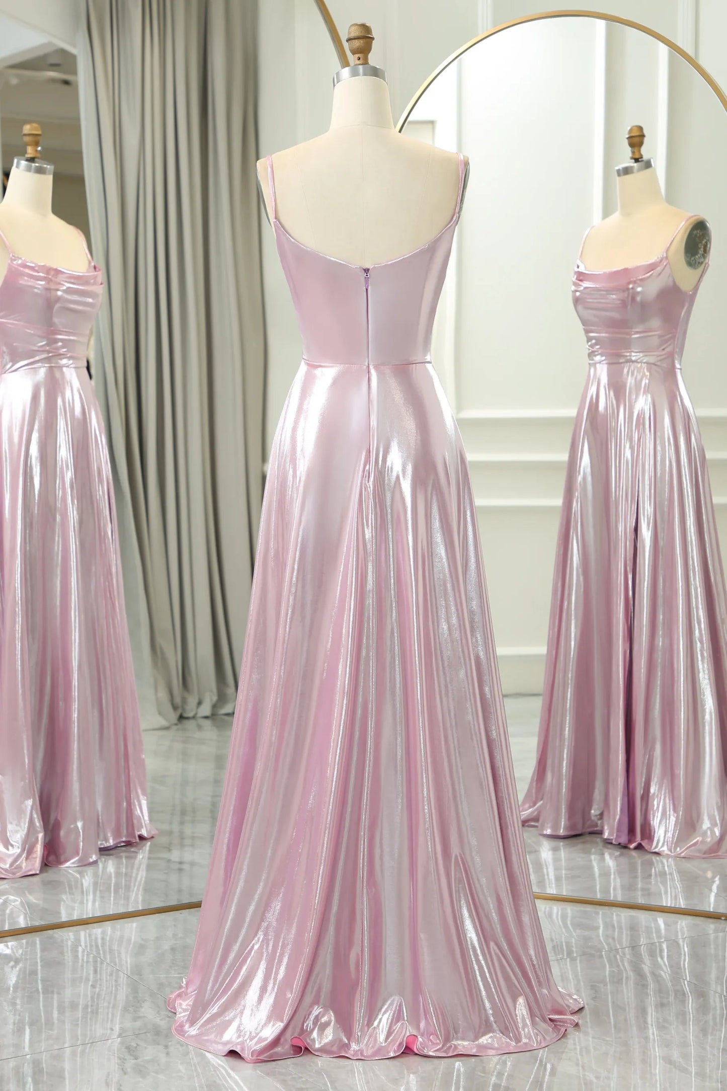 A-Line Spaghetti Straps Long Prom Dress With Slit Pure Color