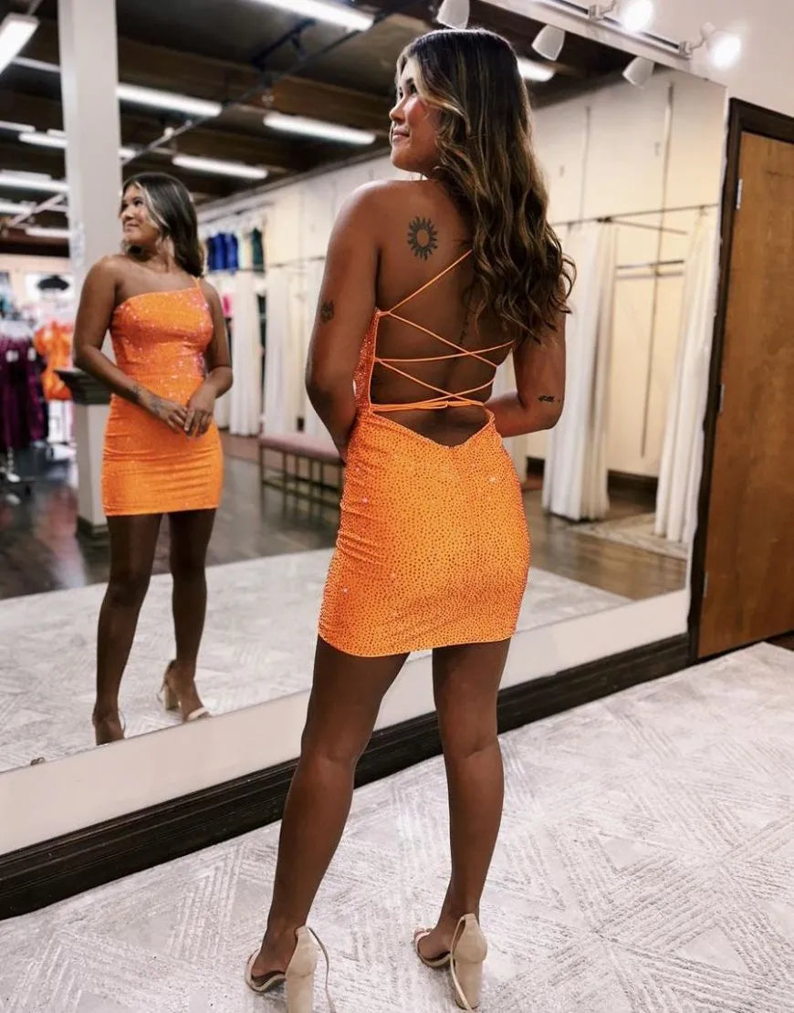 Homecoming Dress With Split Off The Shoulder Tight Beaded Sexy
