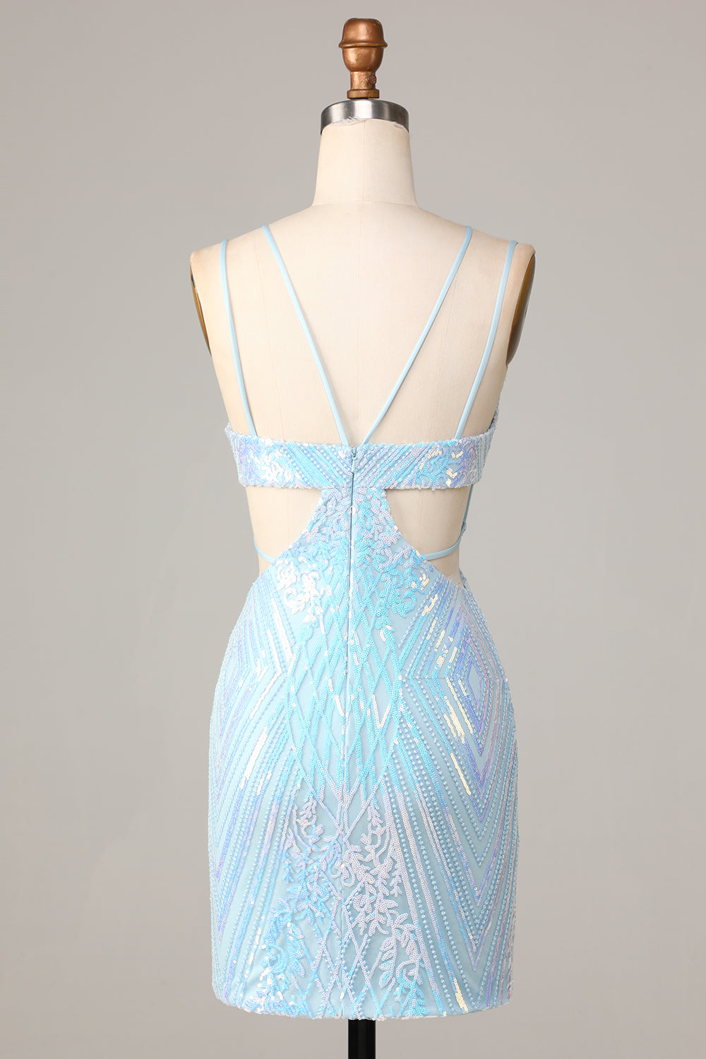 Bodycon Spaghetti Straps Blue Sequins Short Homecoming Dress Sexy