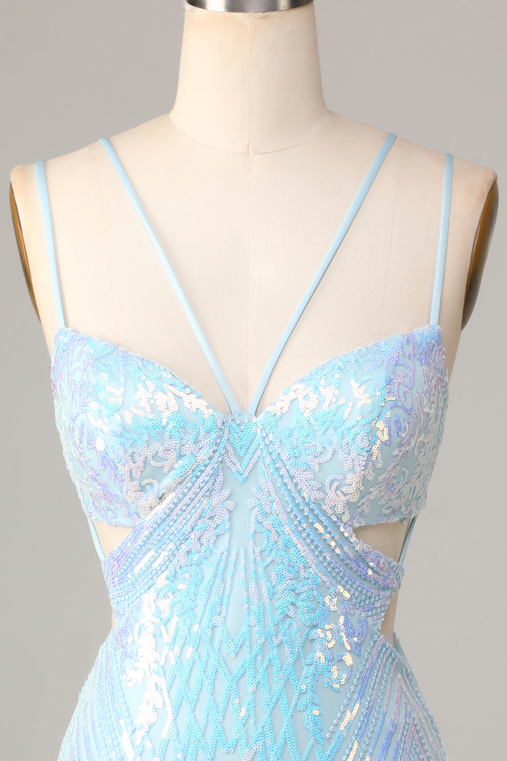 Bodycon Spaghetti Straps Blue Sequins Short Homecoming Dress Sexy