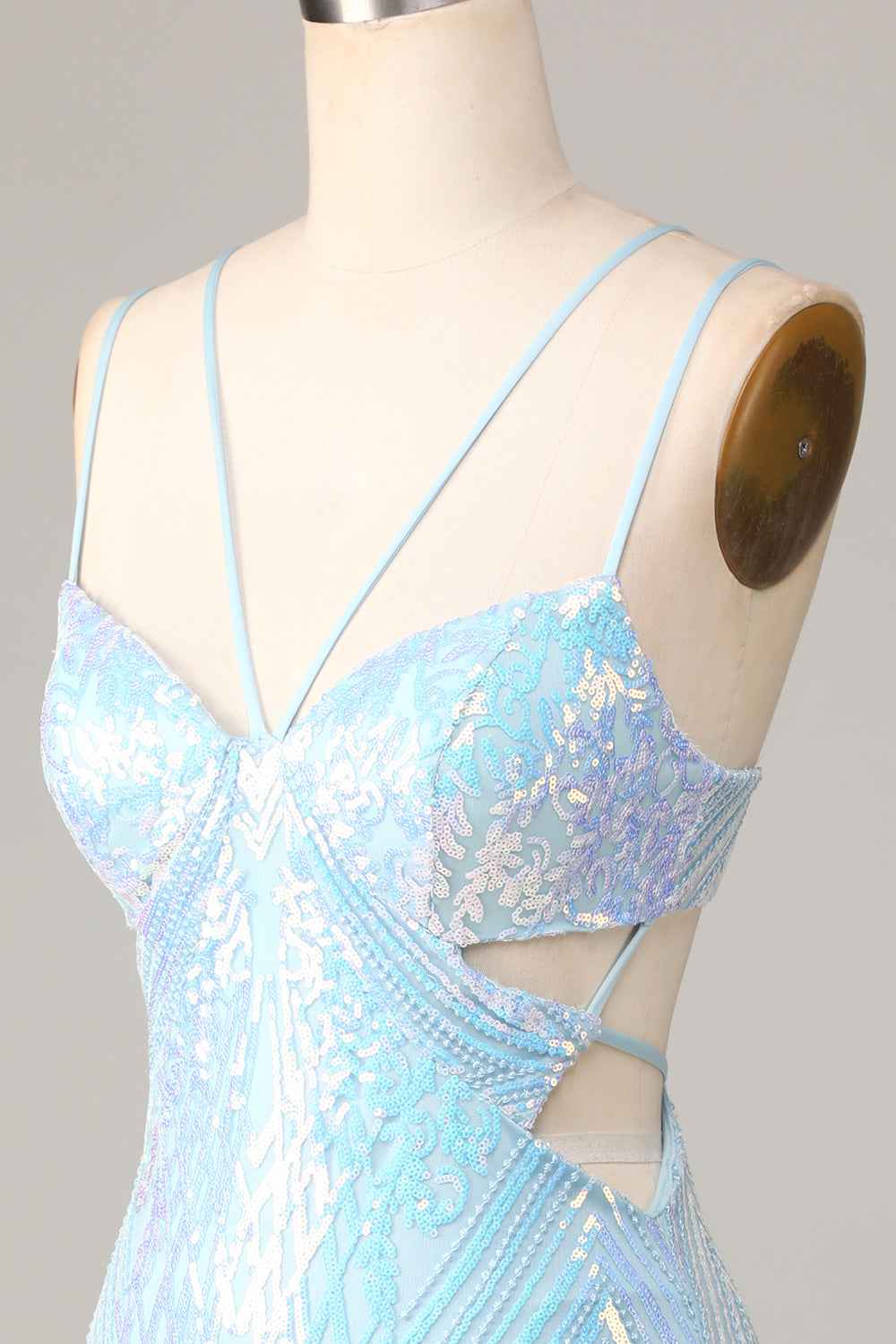 Bodycon Spaghetti Straps Blue Sequins Short Homecoming Dress Sexy