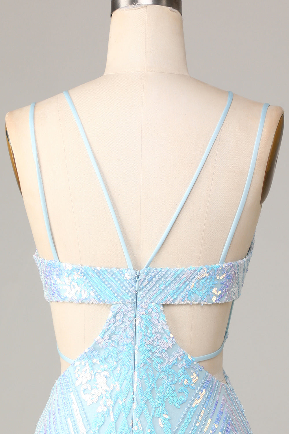 Bodycon Spaghetti Straps Blue Sequins Short Homecoming Dress Sexy