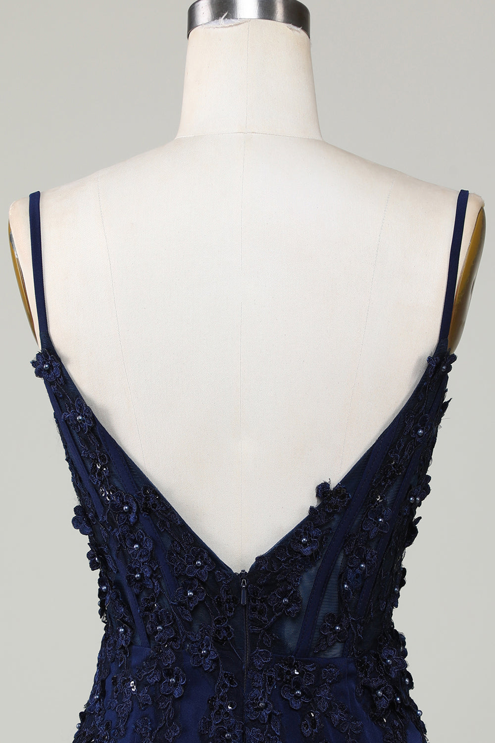 Sparkly Navy BlueTight Corset Short Homecoming Dress with Lace With Flowers