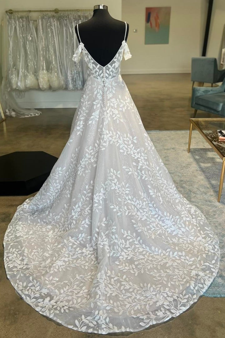 Ivory Cold-Shoulder Appliques A-Line Wedding Dress Long