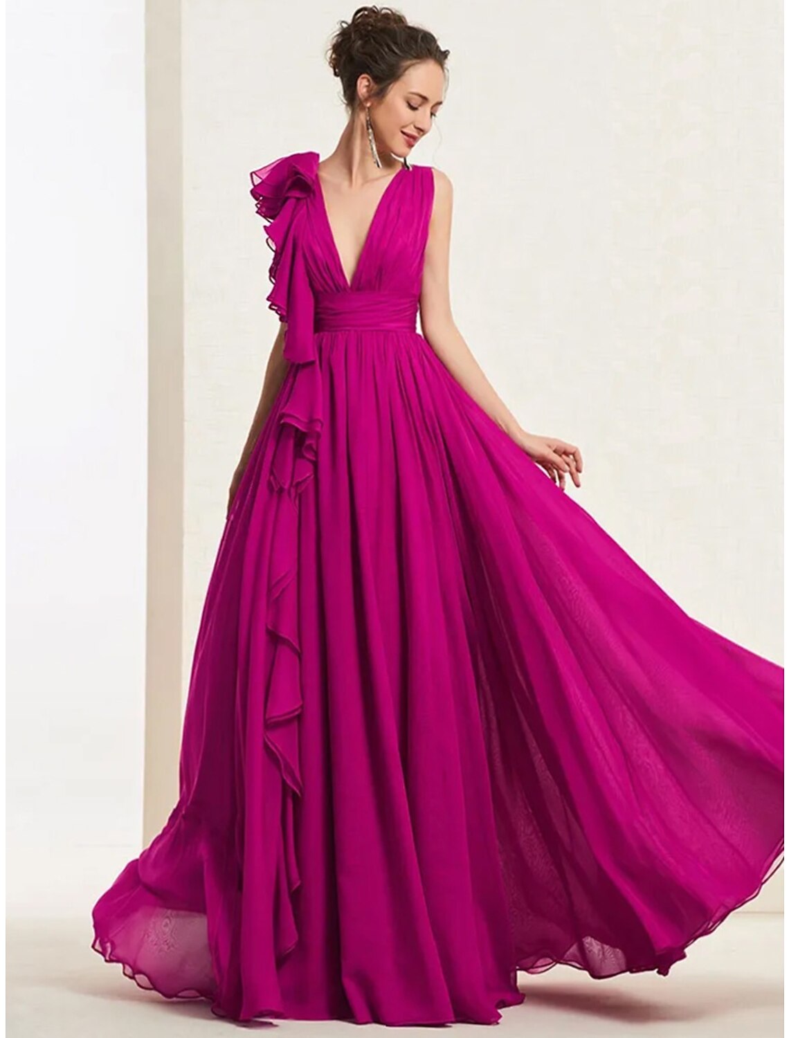 A-Line Evening Gown Open Back Dress Wedding Guest Sweep / Brush Train Sleeveless V Neck Wednesday Addams Family Cotton Backless with Pleats Ruched